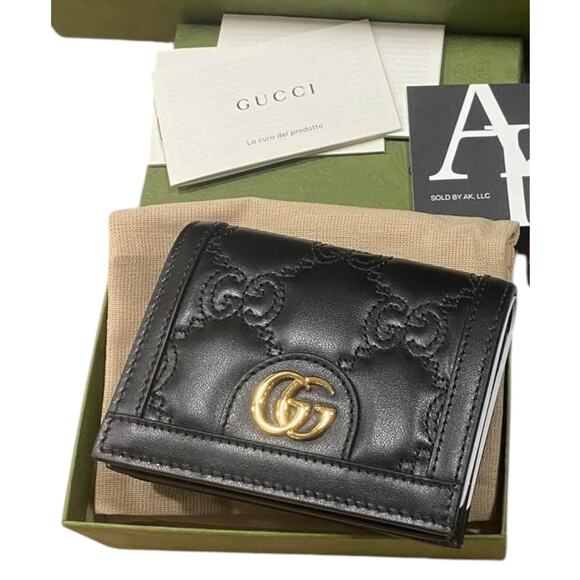 Gucci Matelasse Womens Card Case Wallet GG Black Gold Small - Picture 2 of 7